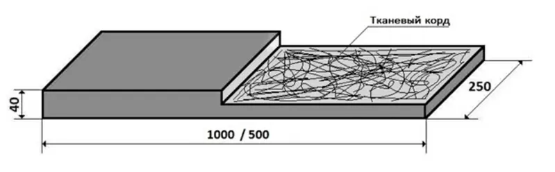 Техпластина 1000х250х40 - 500х250х40,  Тканекорд